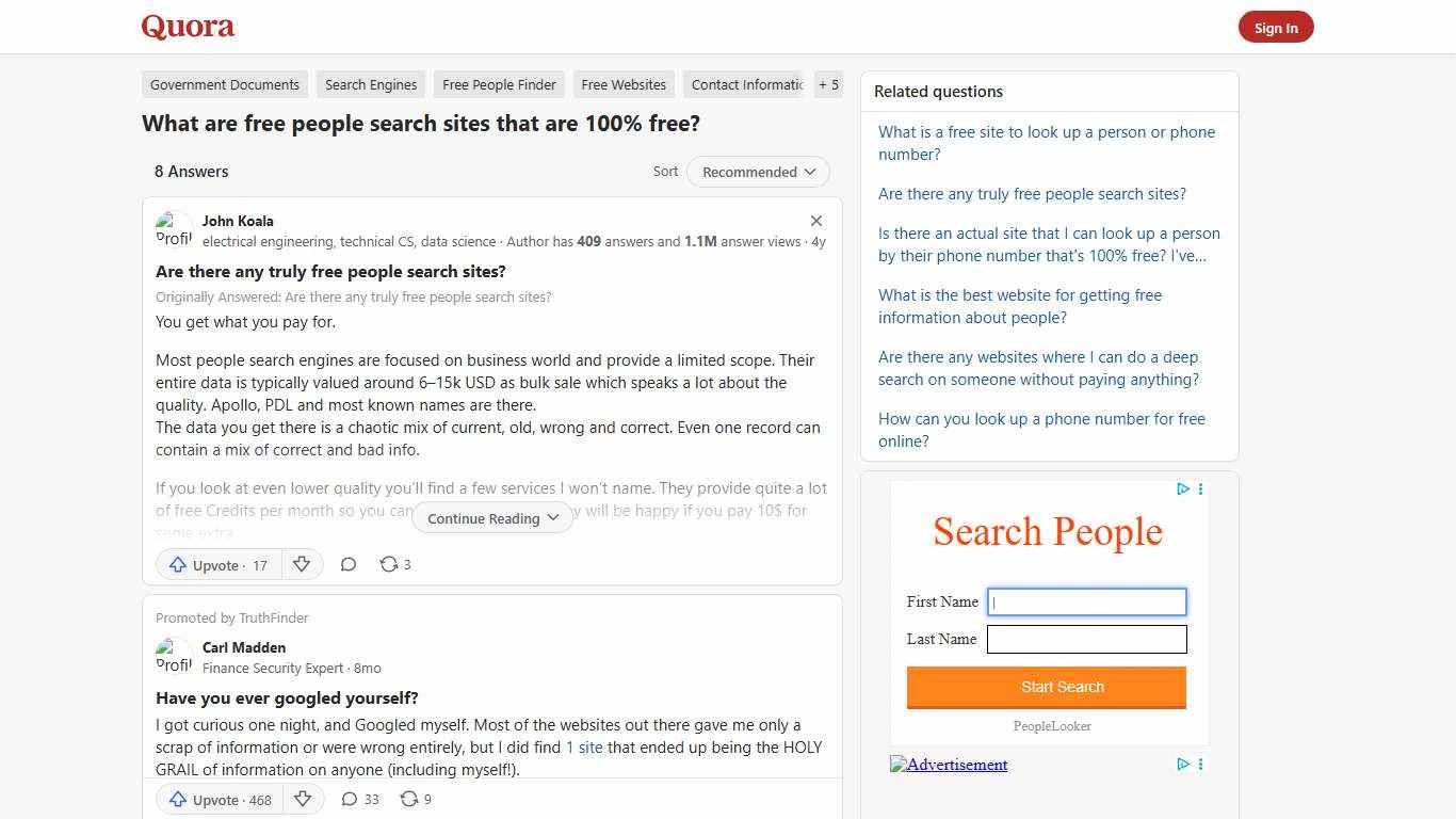 What are free people search sites that are 100% free? - Quora